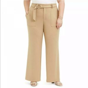 INC Wide Leg Dress Pants Trousers 20W Beige Tan Crepe High Rise Stretch …